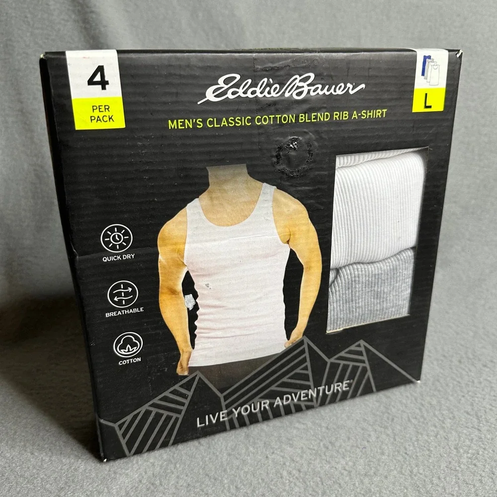 Eddie Bauer Mens Classic Cotton Blend Rib A Shirt 4 Pack Size Large‎